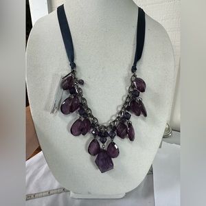 Adjustable satin style necklace with chunky purple dangles